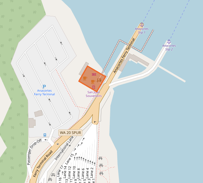 Anacortes ferry terminal location on a map